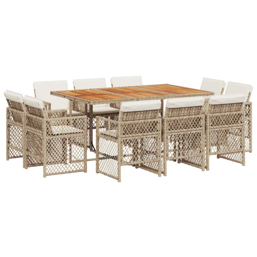 spisebordssæt til haven 11 dele med hynder polyrattan beige