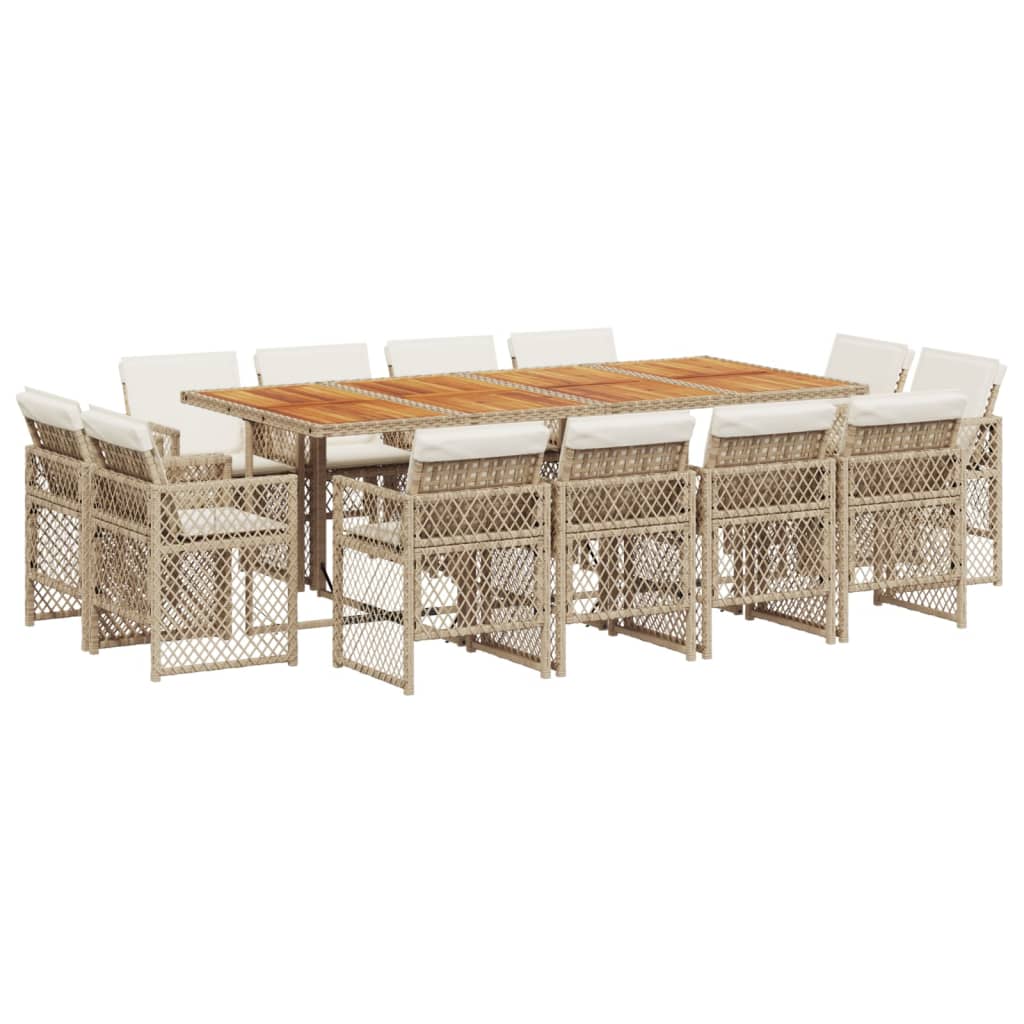 spisebordssæt til haven 13 dele med hynder polyrattan beige