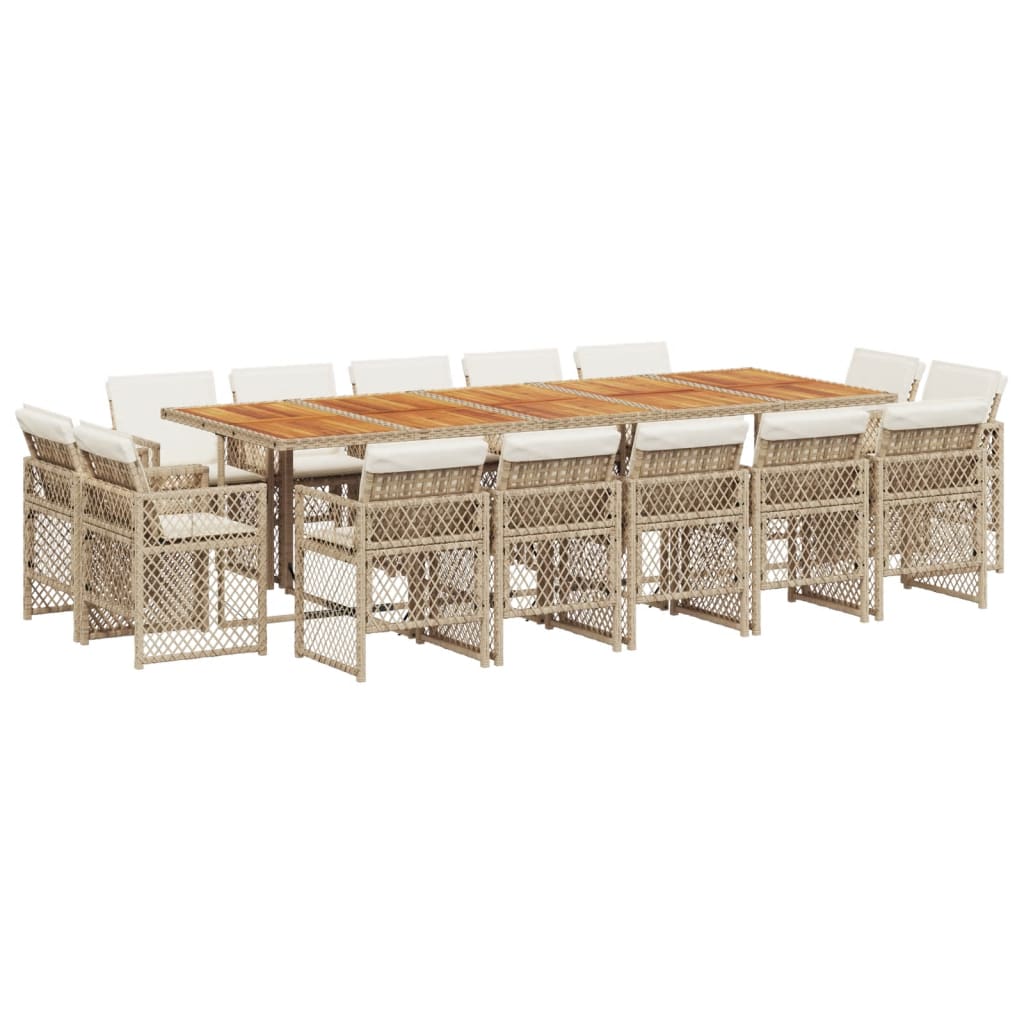 spisebordssæt til haven 15 dele med hynder polyrattan beige
