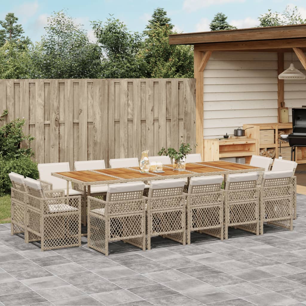 spisebordssæt til haven 15 dele med hynder polyrattan beige