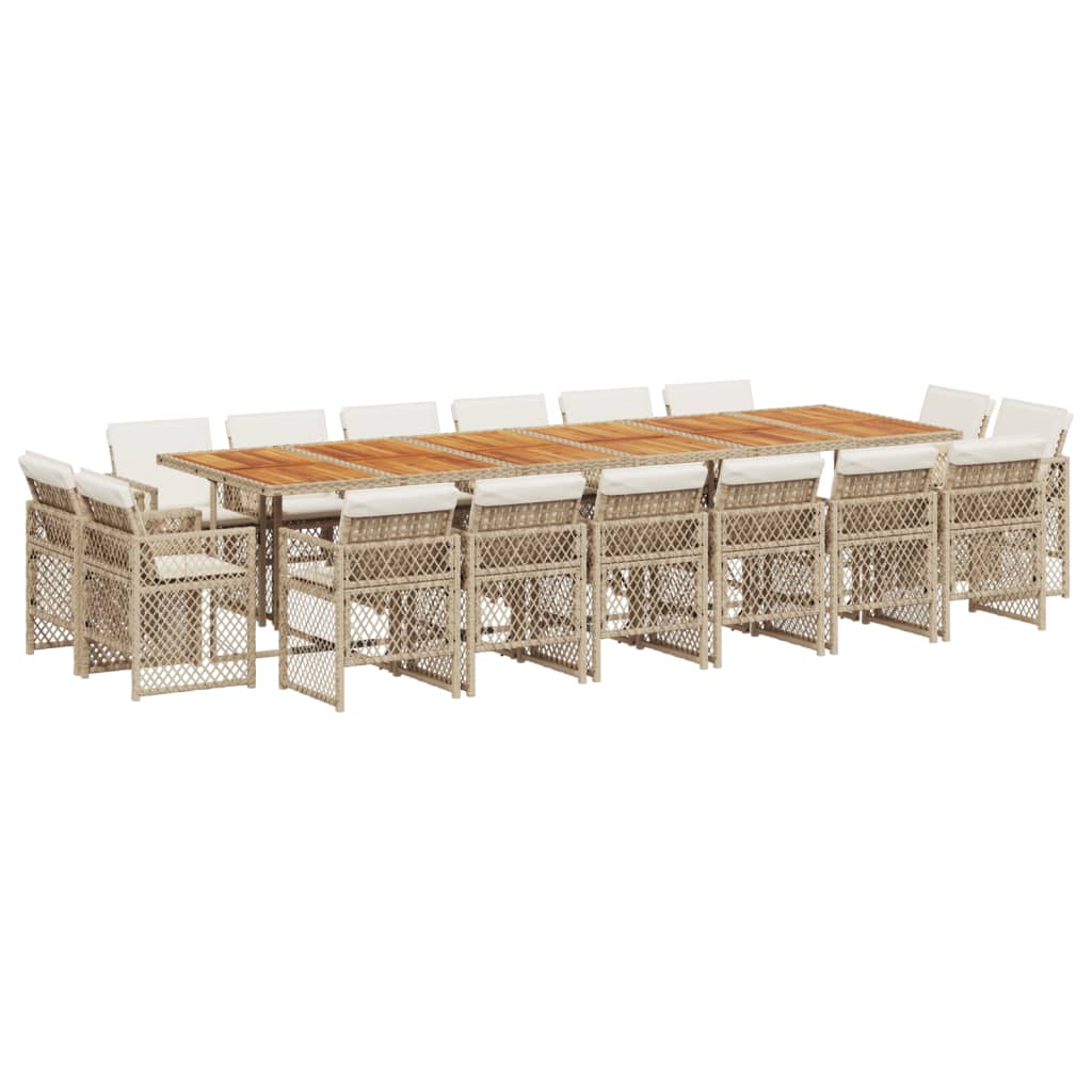 spisebordssæt til haven 17 dele med hynder polyrattan beige