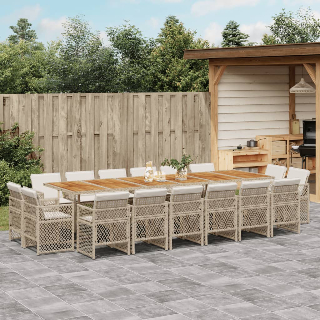 spisebordssæt til haven 17 dele med hynder polyrattan beige
