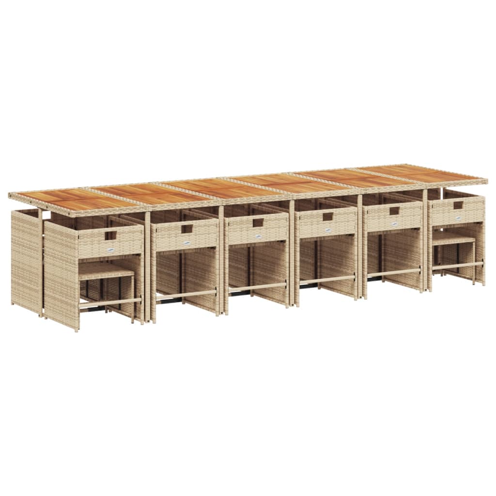 spisebordssæt til haven 17 dele med hynder polyrattan beige