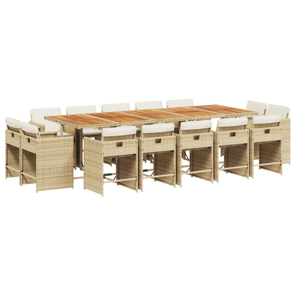 spisebordssæt til haven 15 dele med hynder polyrattan beige