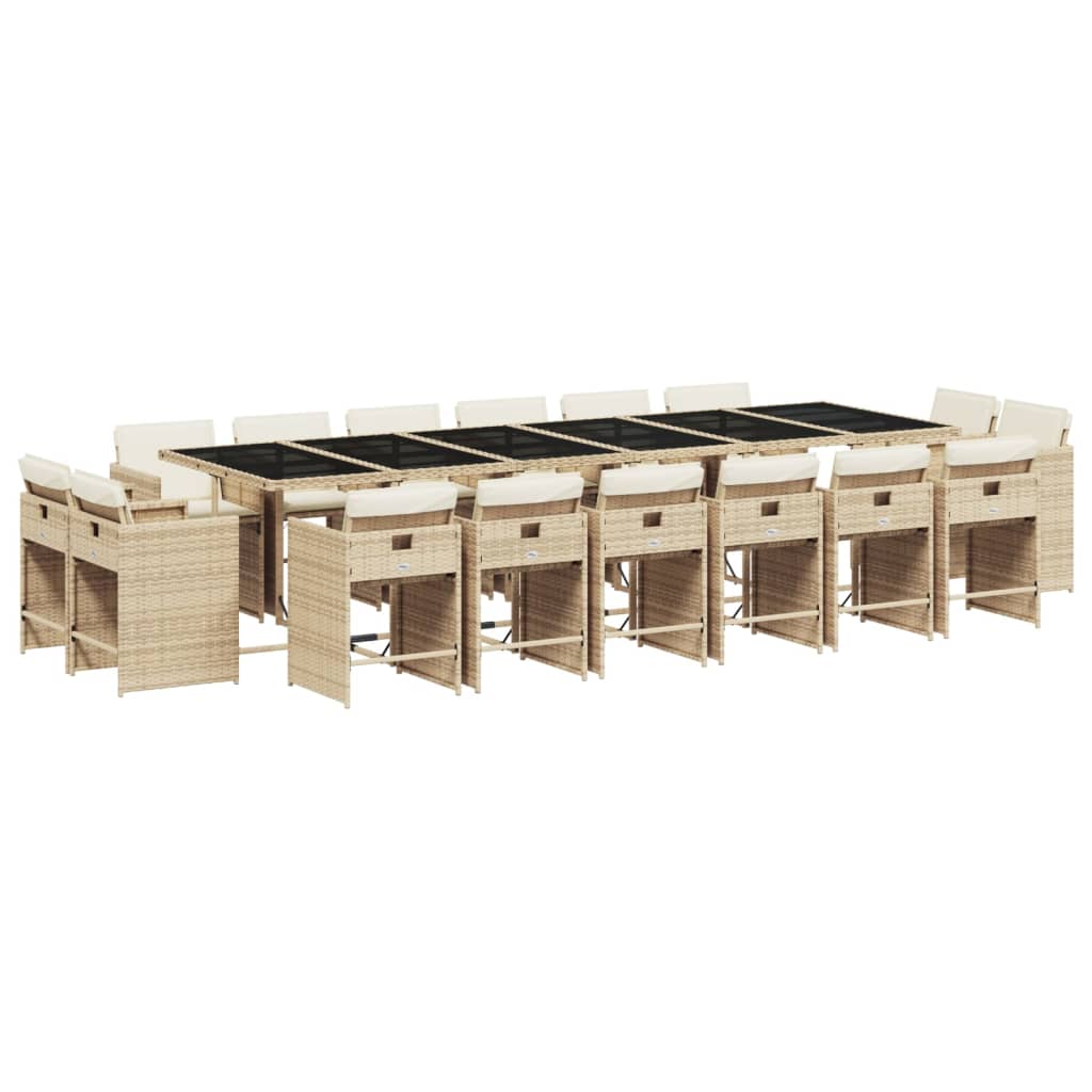 spisebordssæt til haven 17 dele med hynder polyrattan beige