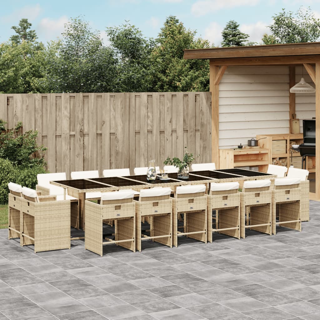 spisebordssæt til haven 17 dele med hynder polyrattan beige