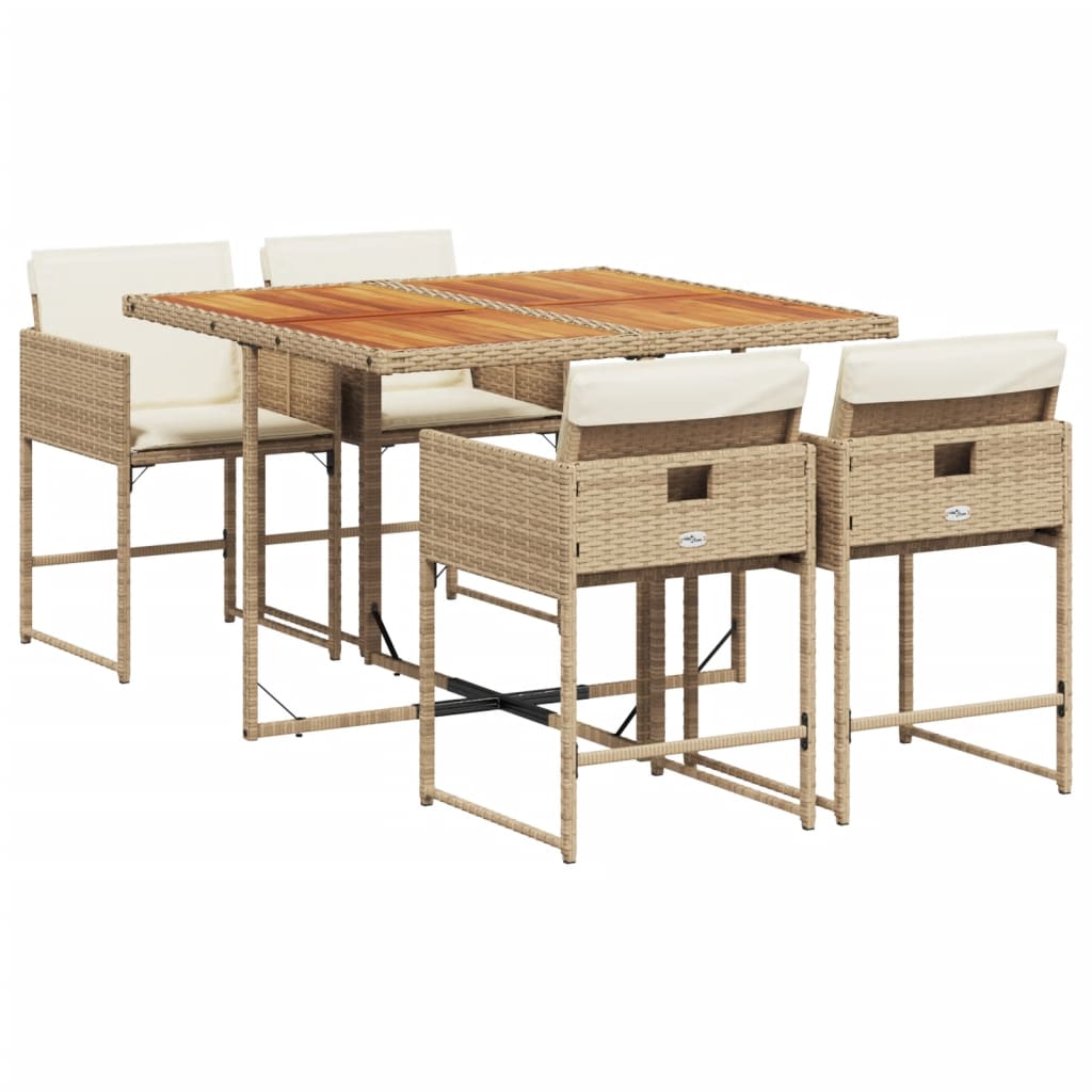 spisebordssæt til haven 5 dele med hynder polyrattan beige