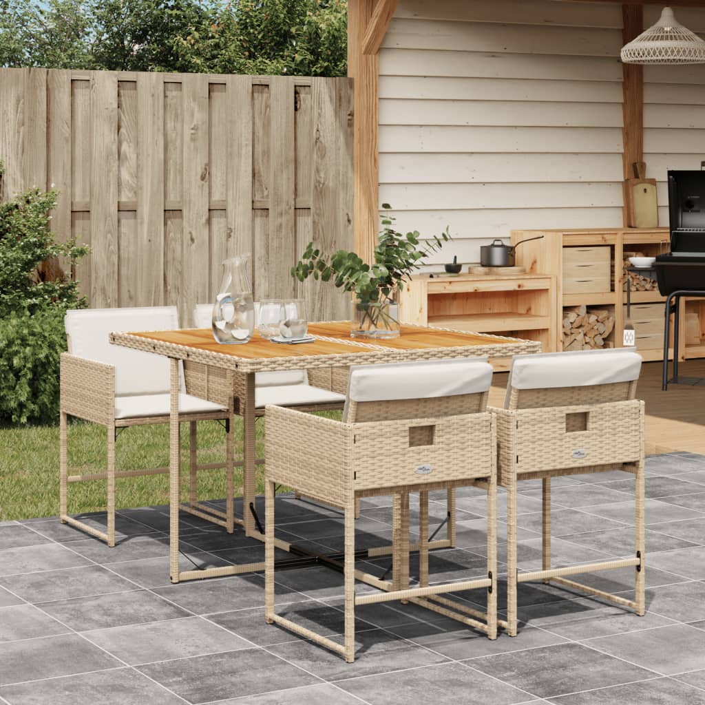 spisebordssæt til haven 5 dele med hynder polyrattan beige