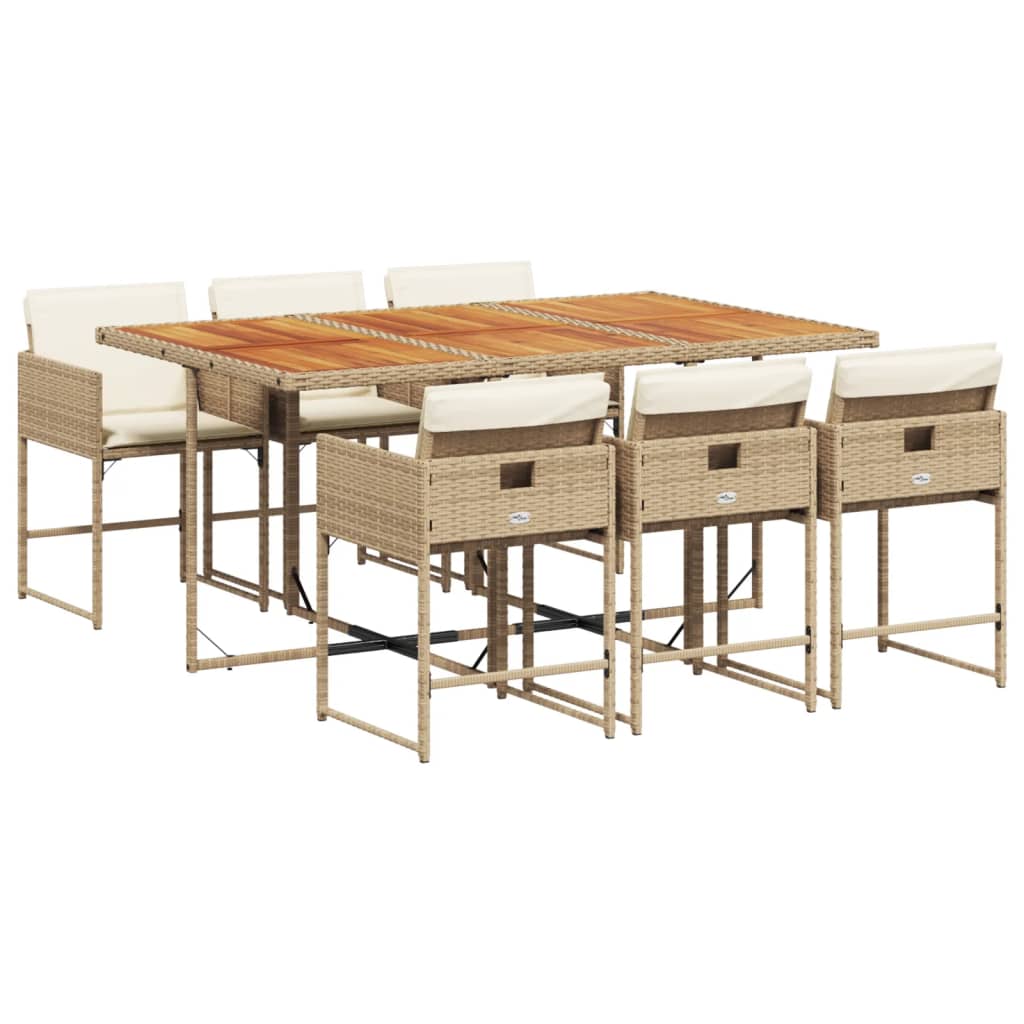spisebordssæt til haven 7 dele med hynder polyrattan beige