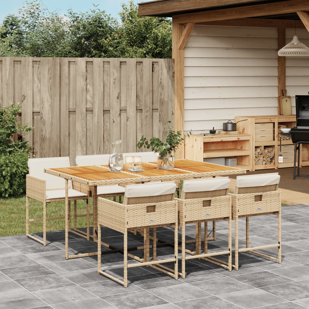 spisebordssæt til haven 7 dele med hynder polyrattan beige