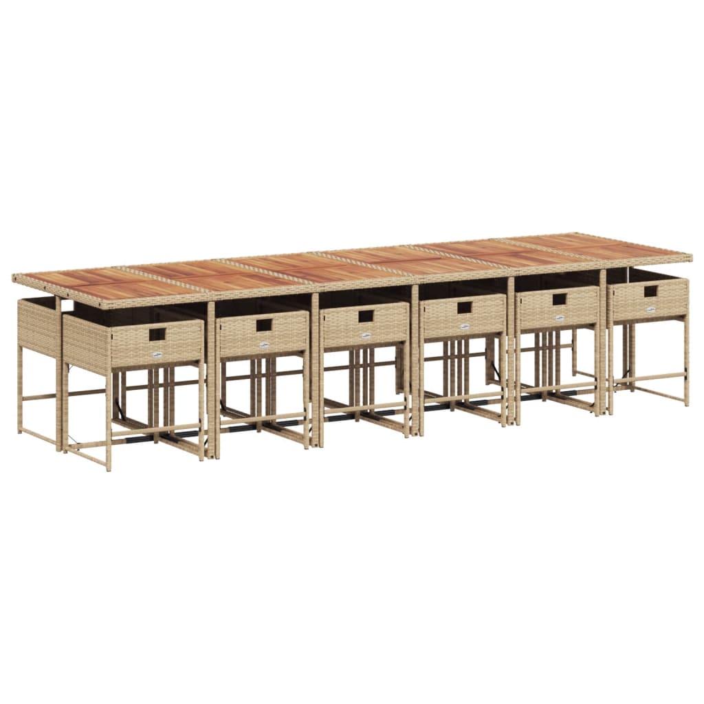 spisebordssæt til haven 13 dele med hynder polyrattan beige