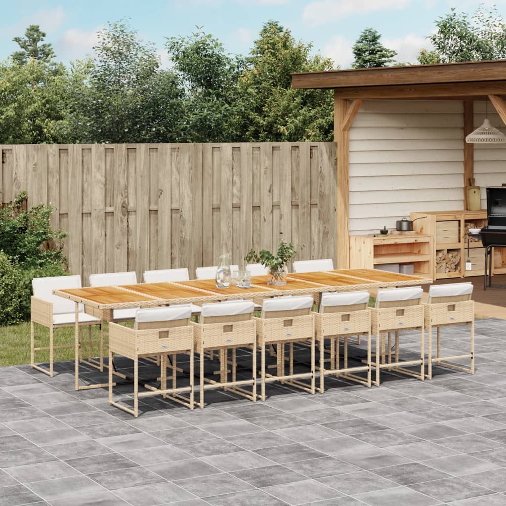 spisebordssæt til haven 13 dele med hynder polyrattan beige