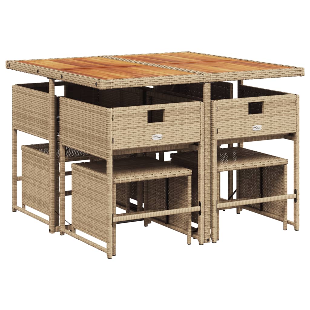 spisebordssæt til haven 9 dele med hynder polyrattan beige