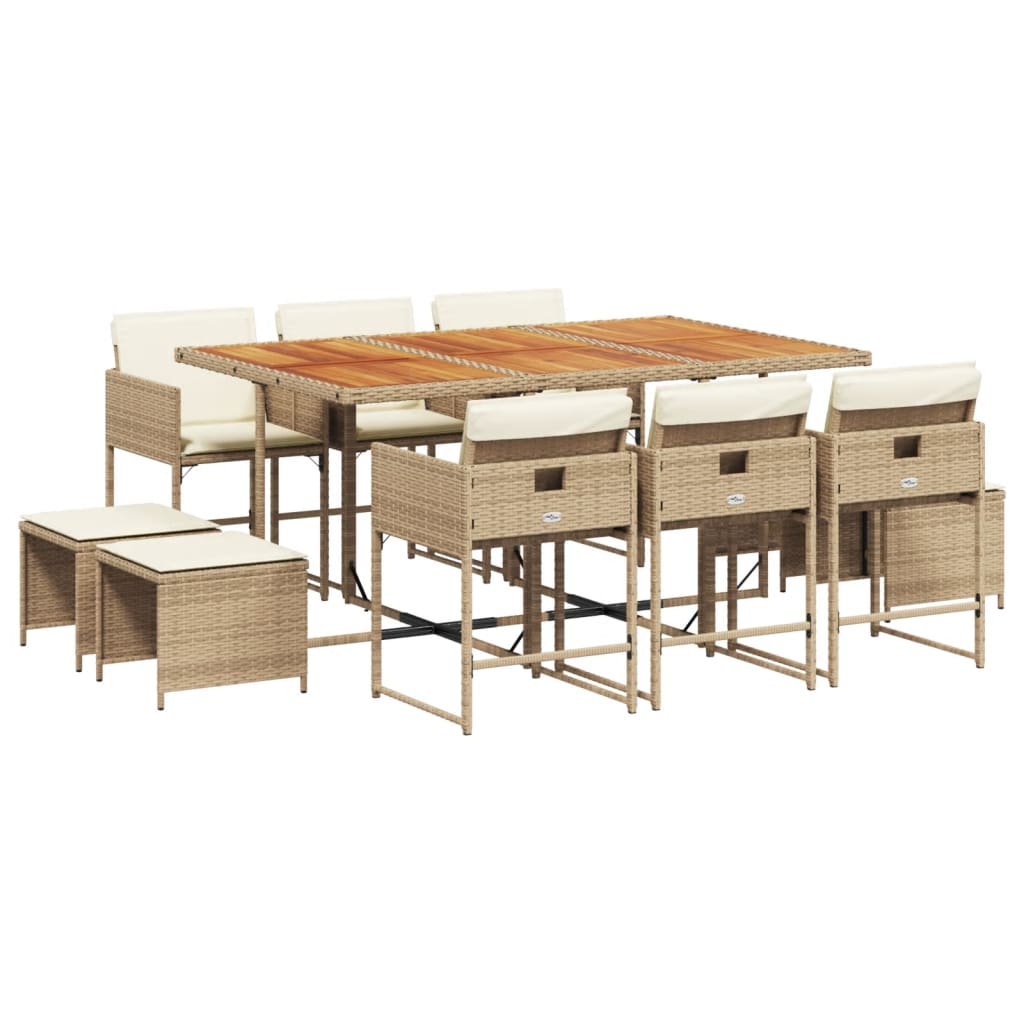 spisebordssæt til haven 11 dele med hynder polyrattan beige