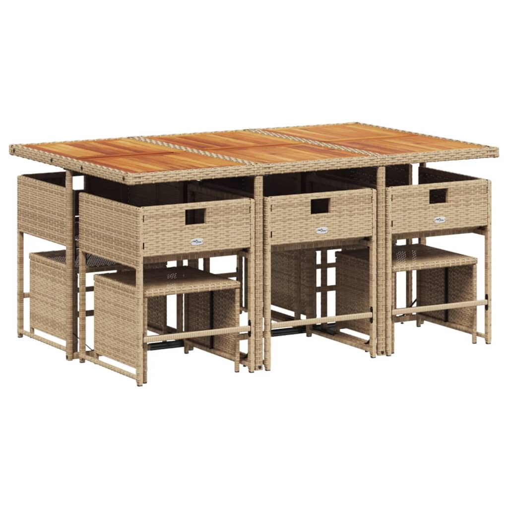 spisebordssæt til haven 11 dele med hynder polyrattan beige