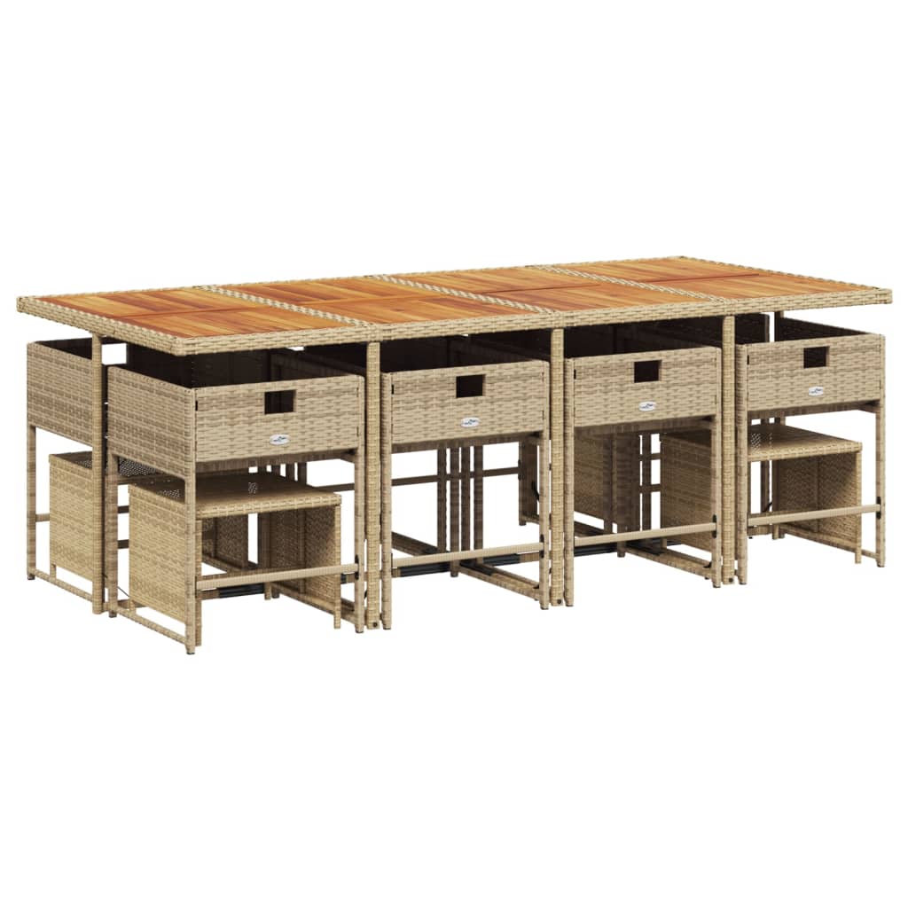 spisebordssæt til haven 13 dele med hynder polyrattan beige