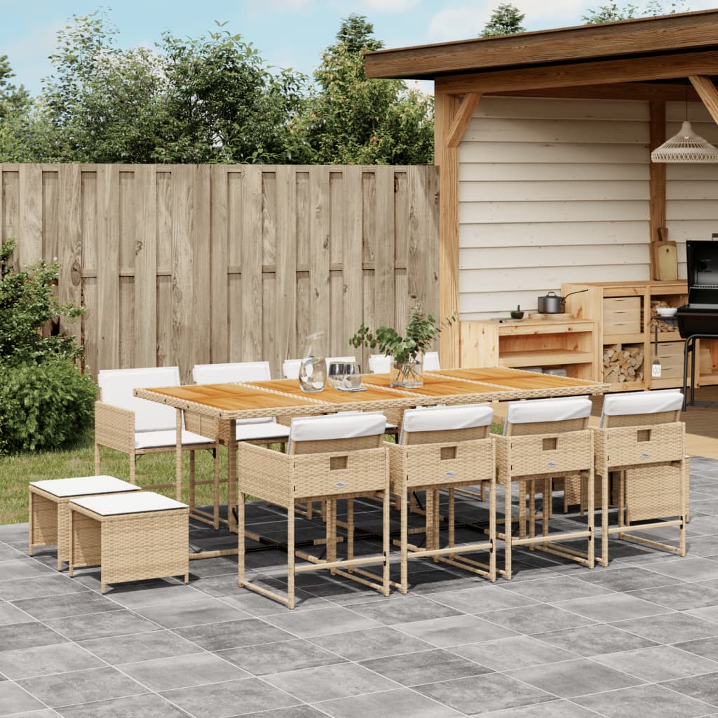 spisebordssæt til haven 13 dele med hynder polyrattan beige