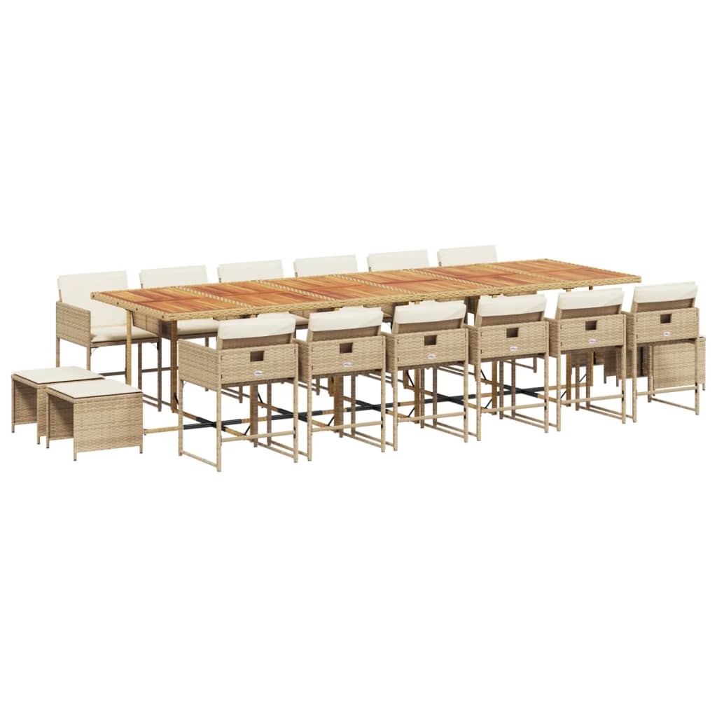 spisebordssæt til haven 17 dele med hynder polyrattan beige