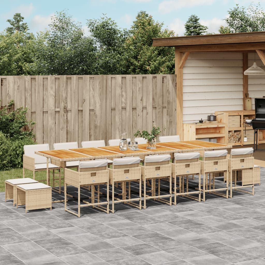 spisebordssæt til haven 17 dele med hynder polyrattan beige