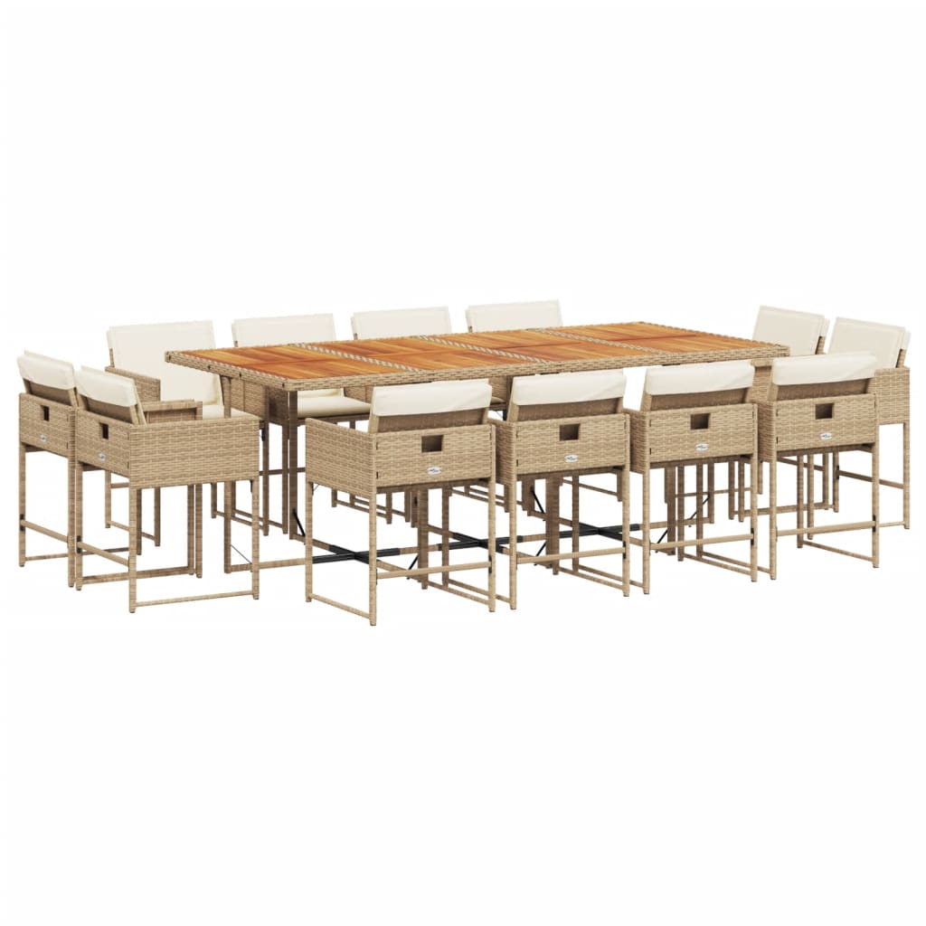 spisebordssæt til haven 13 dele med hynder polyrattan beige