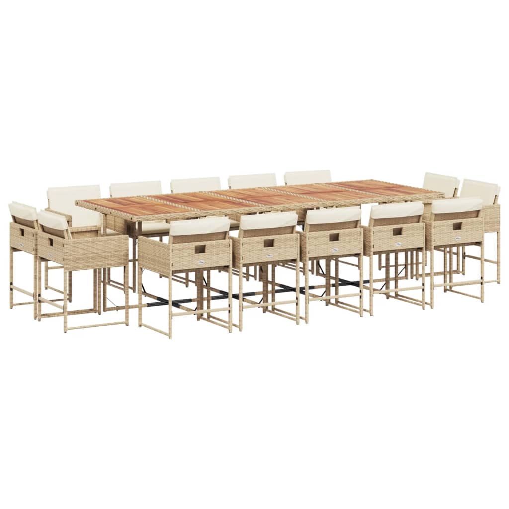 spisebordssæt til haven 15 dele med hynder polyrattan beige