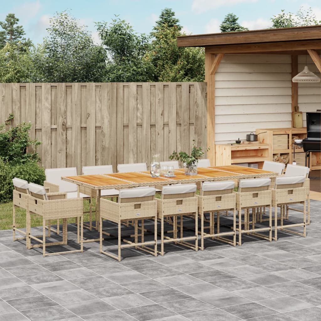 spisebordssæt til haven 15 dele med hynder polyrattan beige