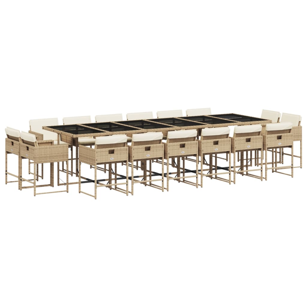 spisebordssæt til haven 17 dele med hynder polyrattan beige