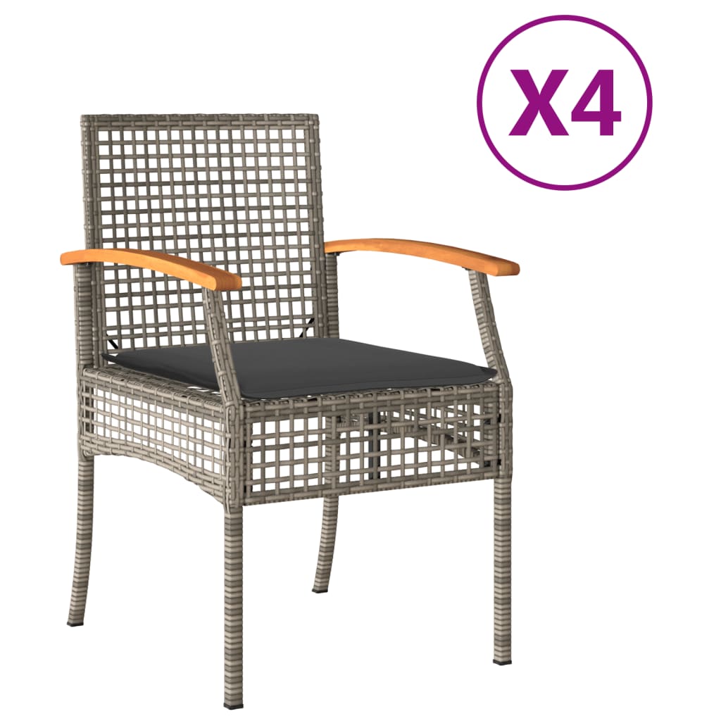 havestole 4 stk. med hynder polyrattan og akacietræ grå