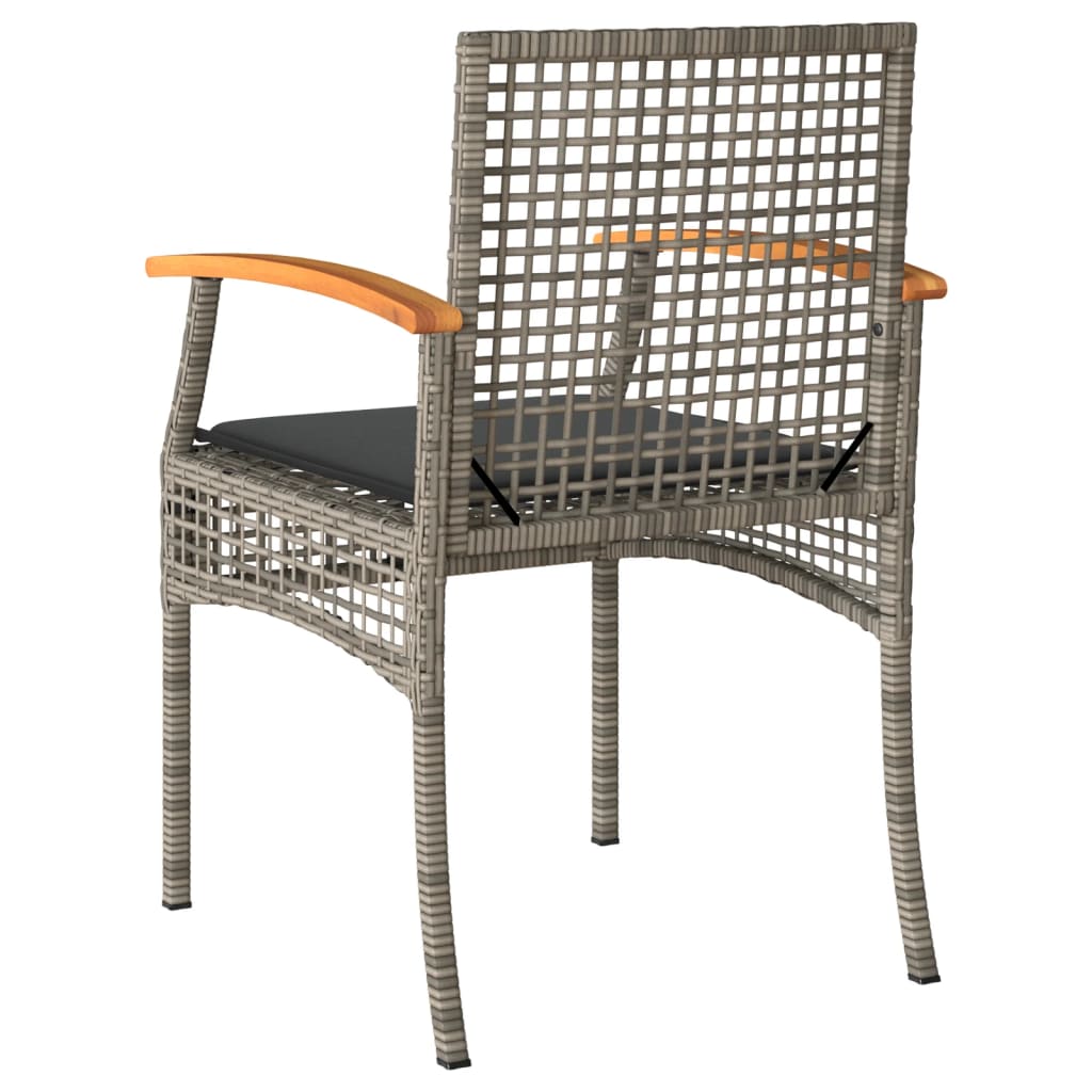havestole 4 stk. med hynder polyrattan og akacietræ grå