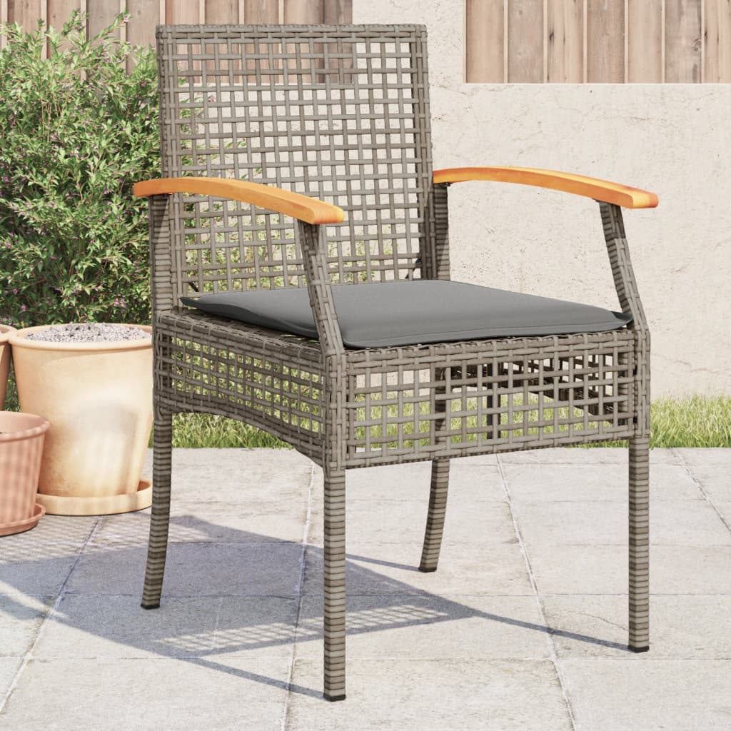havestole 4 stk. med hynder polyrattan og akacietræ grå