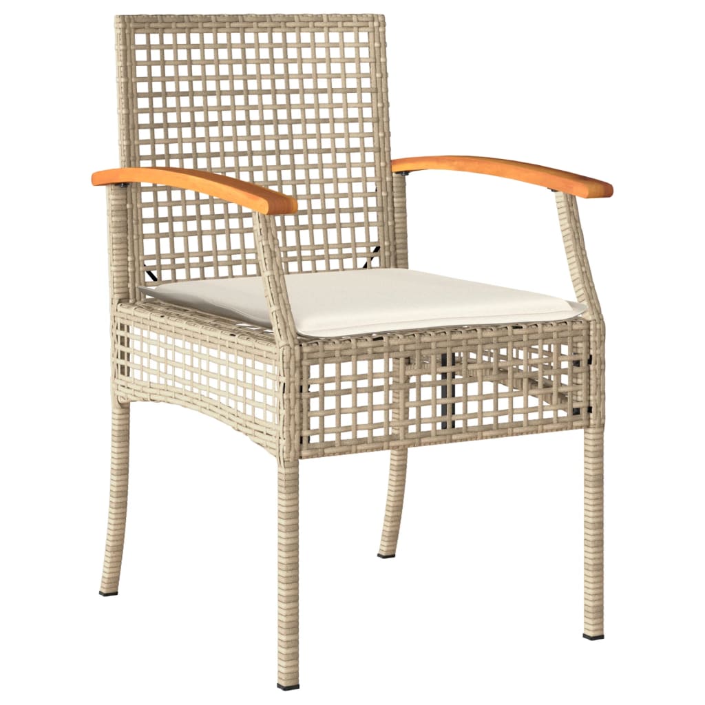 havestole 4 stk. med hynder polyrattan og akacietræ beige