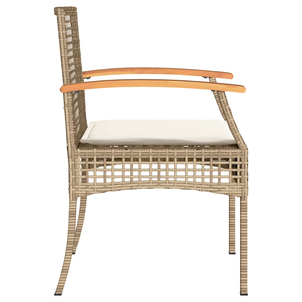 havestole 4 stk. med hynder polyrattan og akacietræ beige