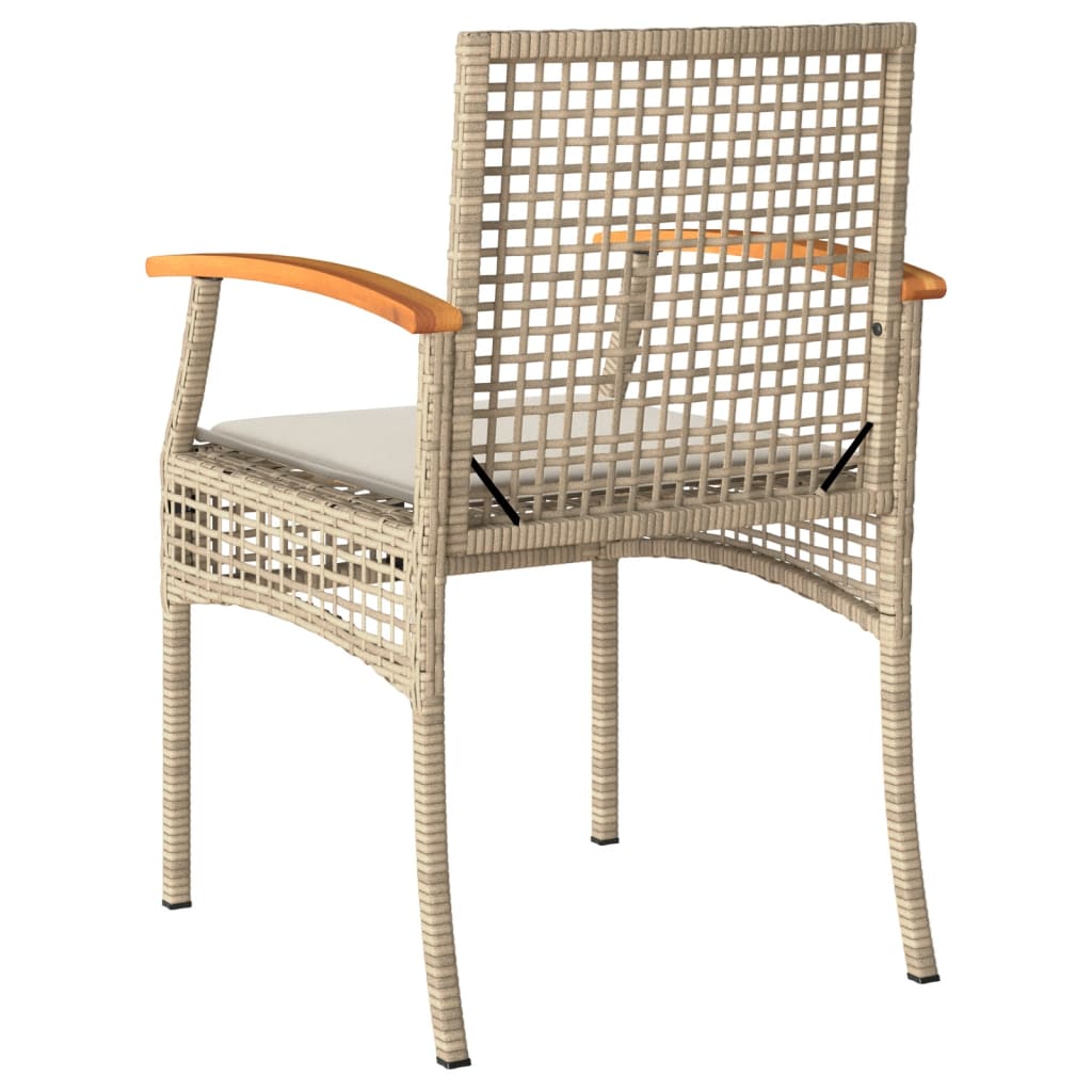 havestole 4 stk. med hynder polyrattan og akacietræ beige