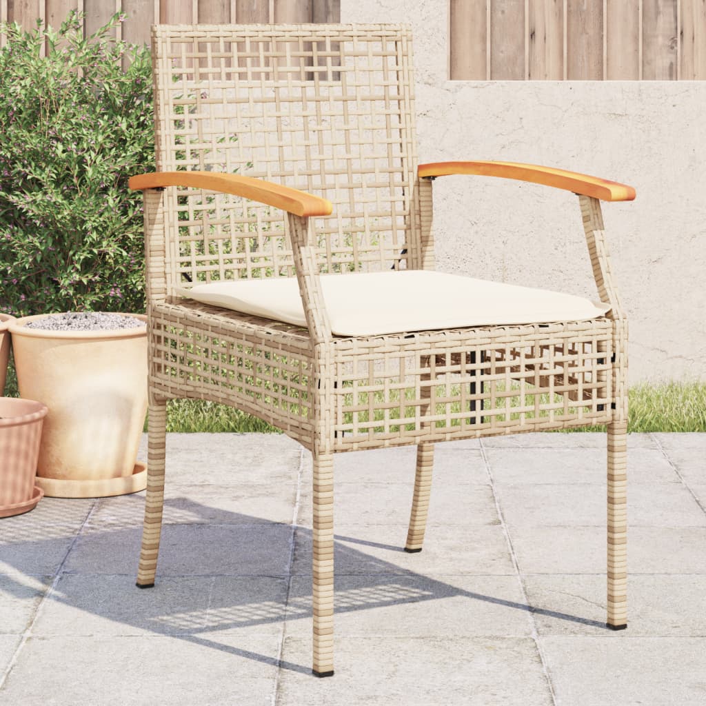 havestole 4 stk. med hynder polyrattan og akacietræ beige