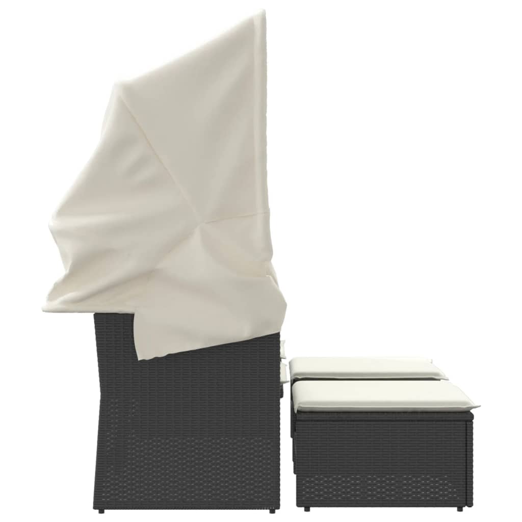 2-personers havesofa med baldakin og skamler polyrattan sort