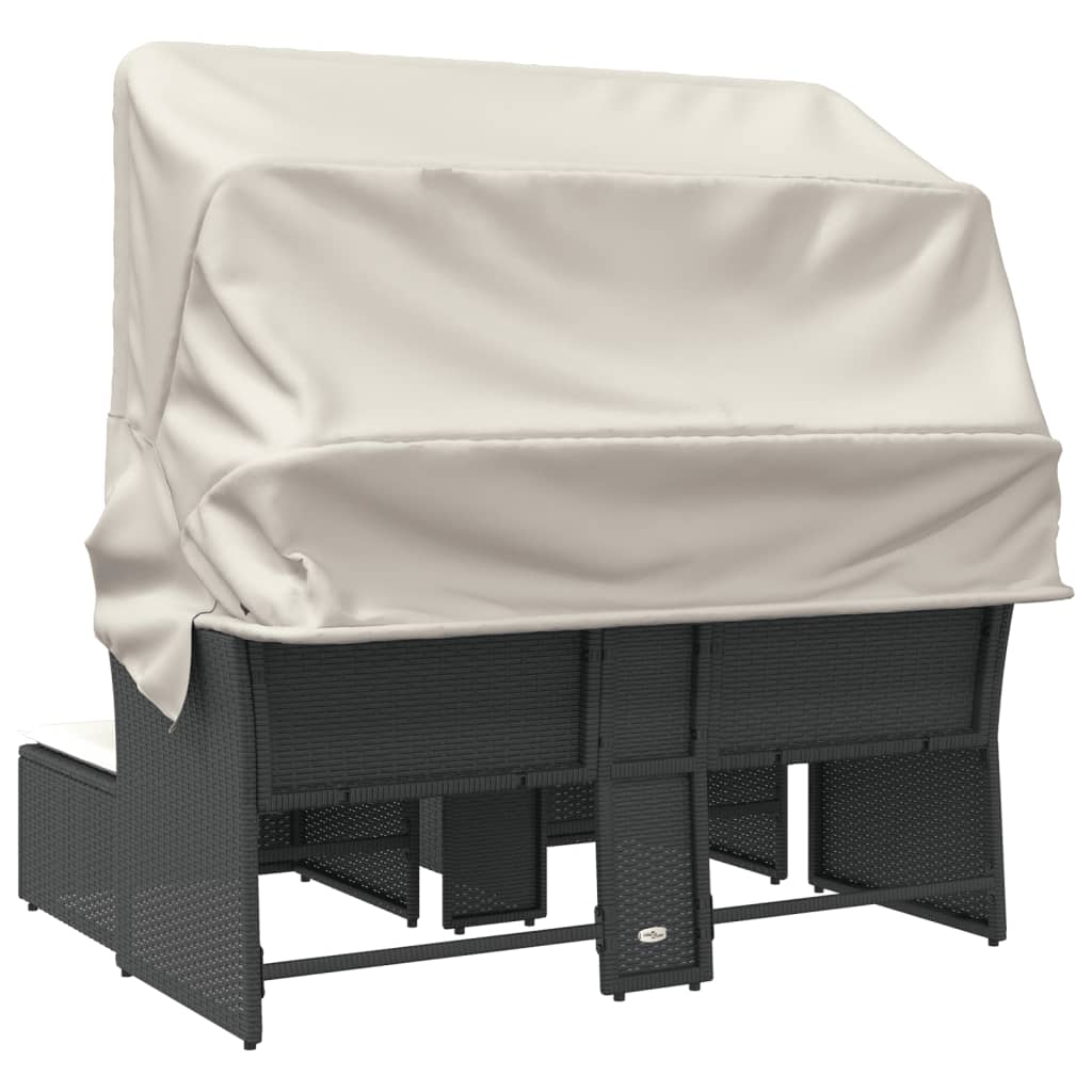 2-personers havesofa med baldakin og skamler polyrattan sort