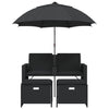 2-personers havesofa med parasol og skamler polyrattan sort