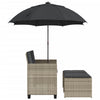 2-personers havesofa med parasol og skamler polyrattan lysegrå