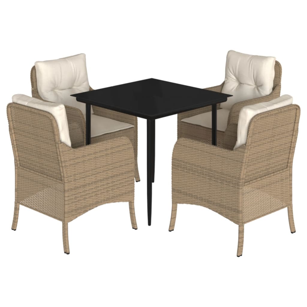 spisebordssæt til haven 5 dele med hynder polyrattan beige
