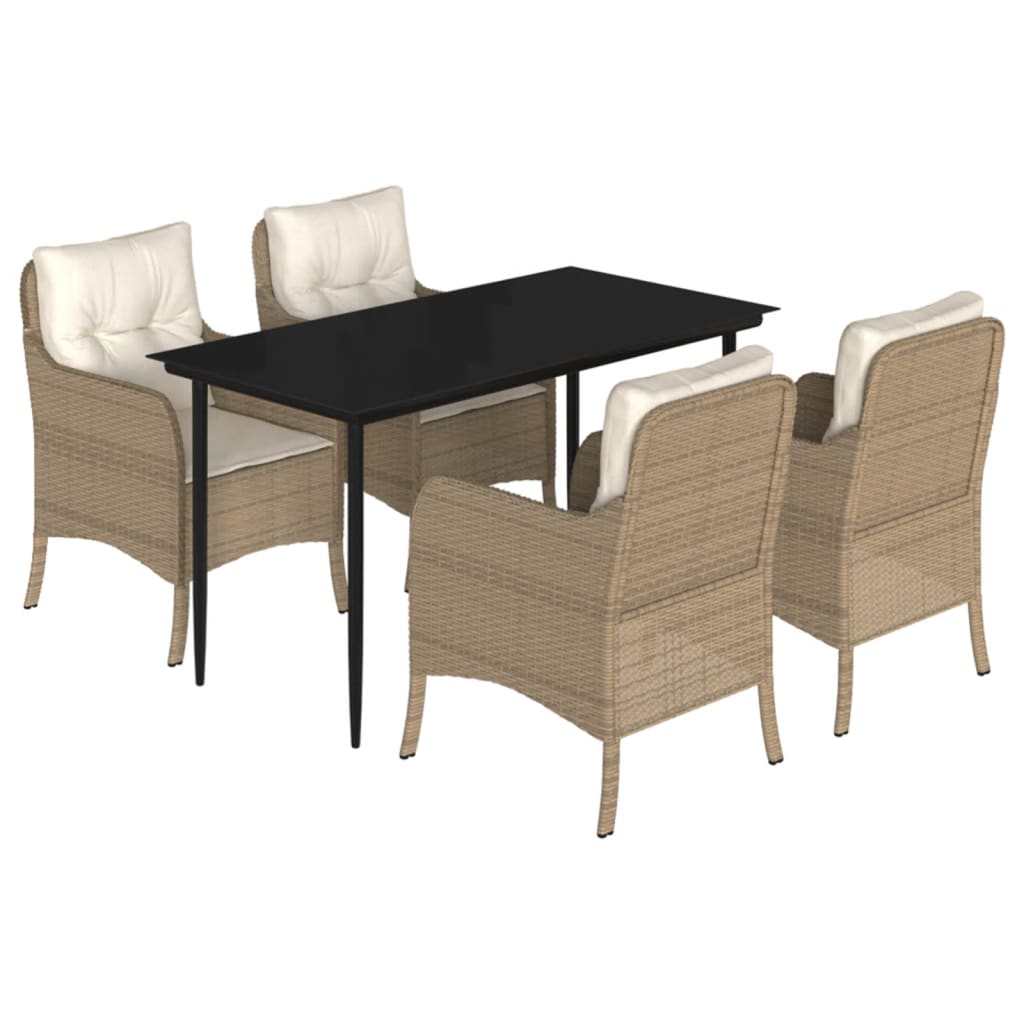 spisebordssæt til haven 5 dele med hynder polyrattan beige