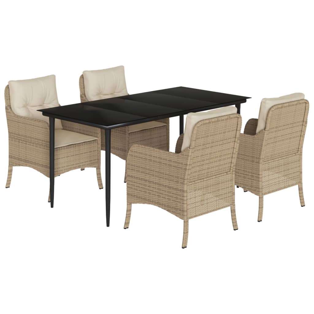 spisebordssæt til haven 5 dele med hynder polyrattan beige