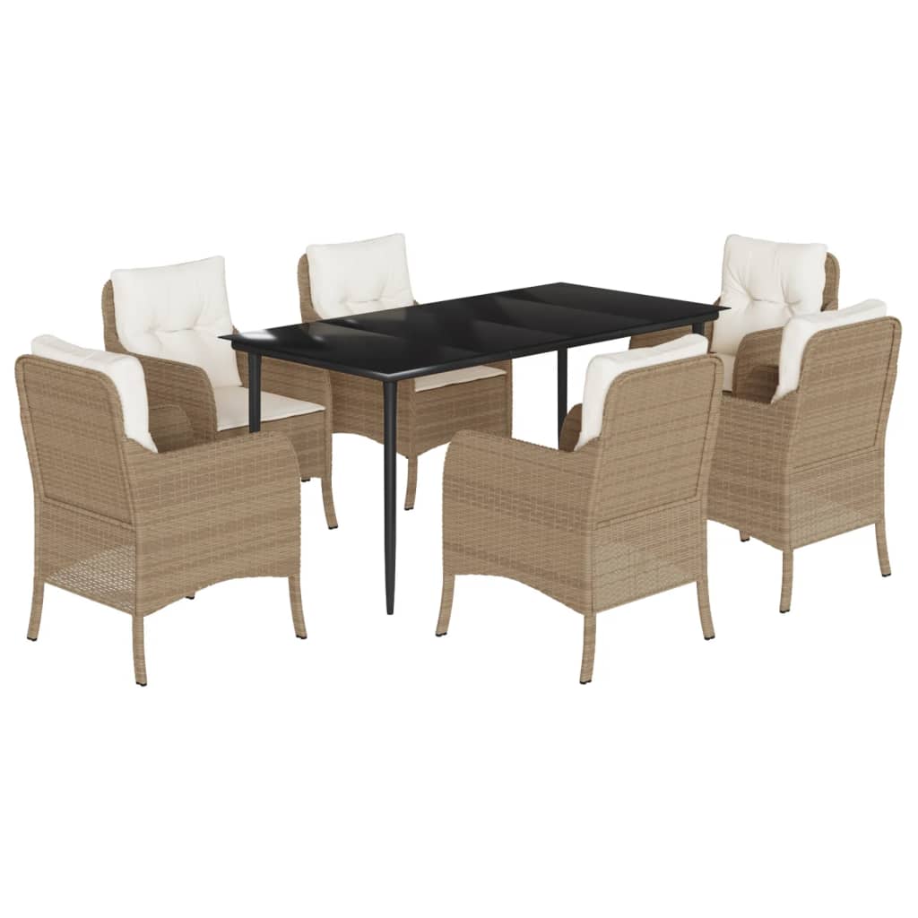 spisebordssæt til haven 7 dele med hynder polyrattan beige