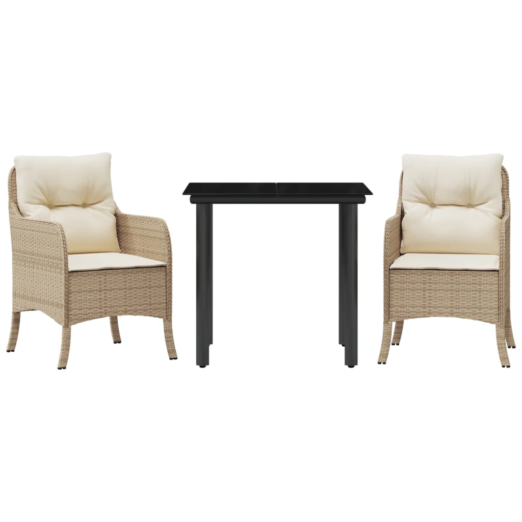 spisebordssæt til haven 3 dele med hynder polyrattan beige