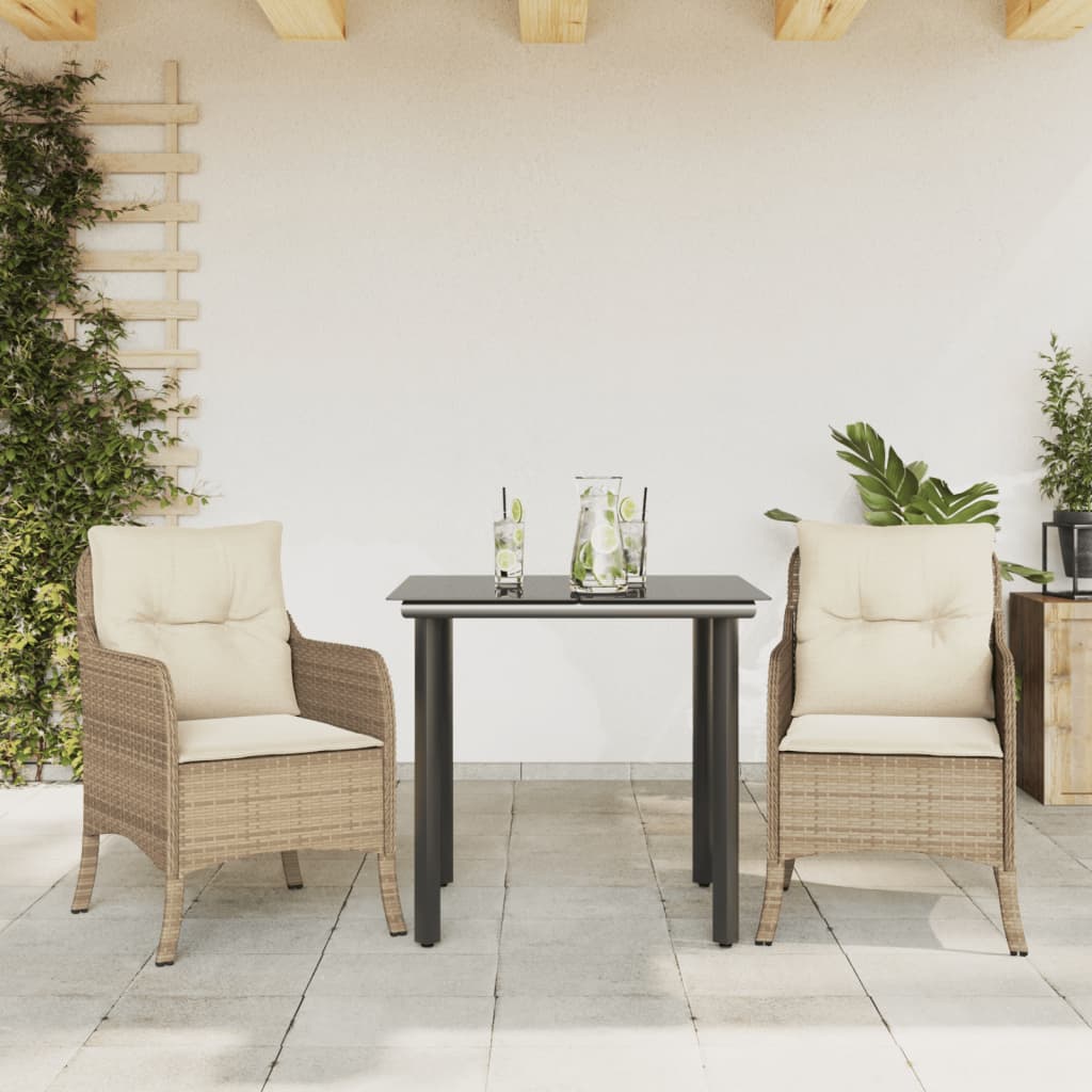 spisebordssæt til haven 3 dele med hynder polyrattan beige