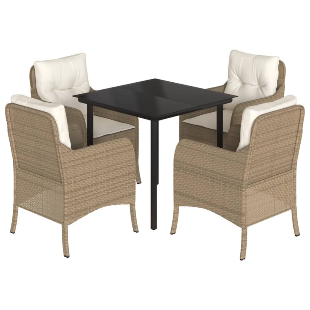 spisebordssæt til haven 5 dele med hynder polyrattan beige
