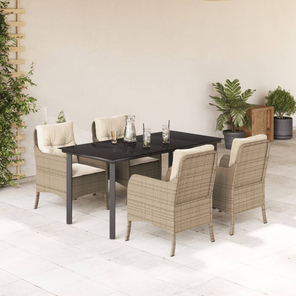 spisebordssæt til haven 5 dele med hynder polyrattan beige
