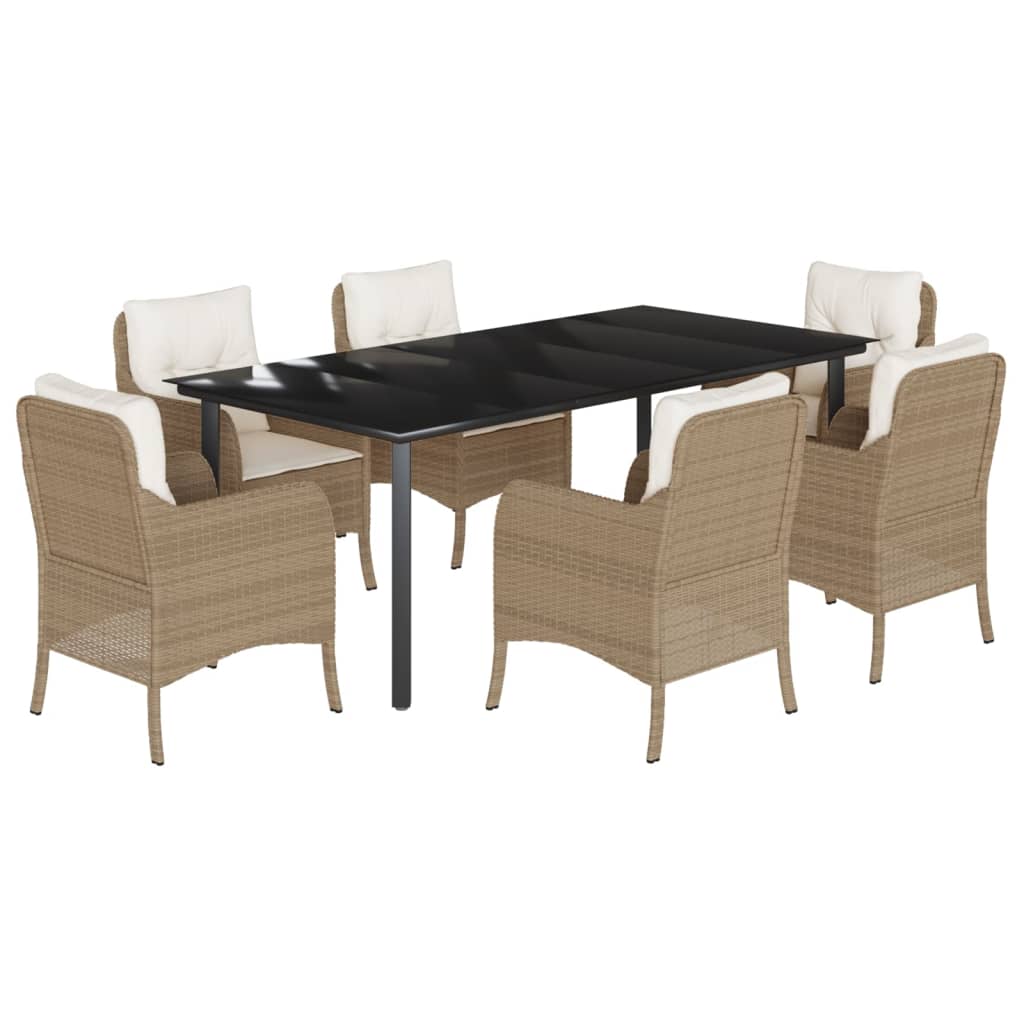 spisebordssæt til haven 7 dele med hynder polyrattan beige