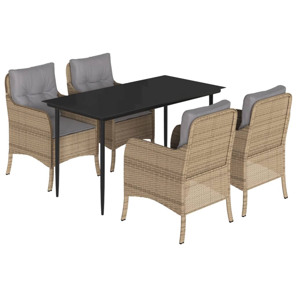 spisebordssæt til haven 5 dele med hynder polyrattan beige