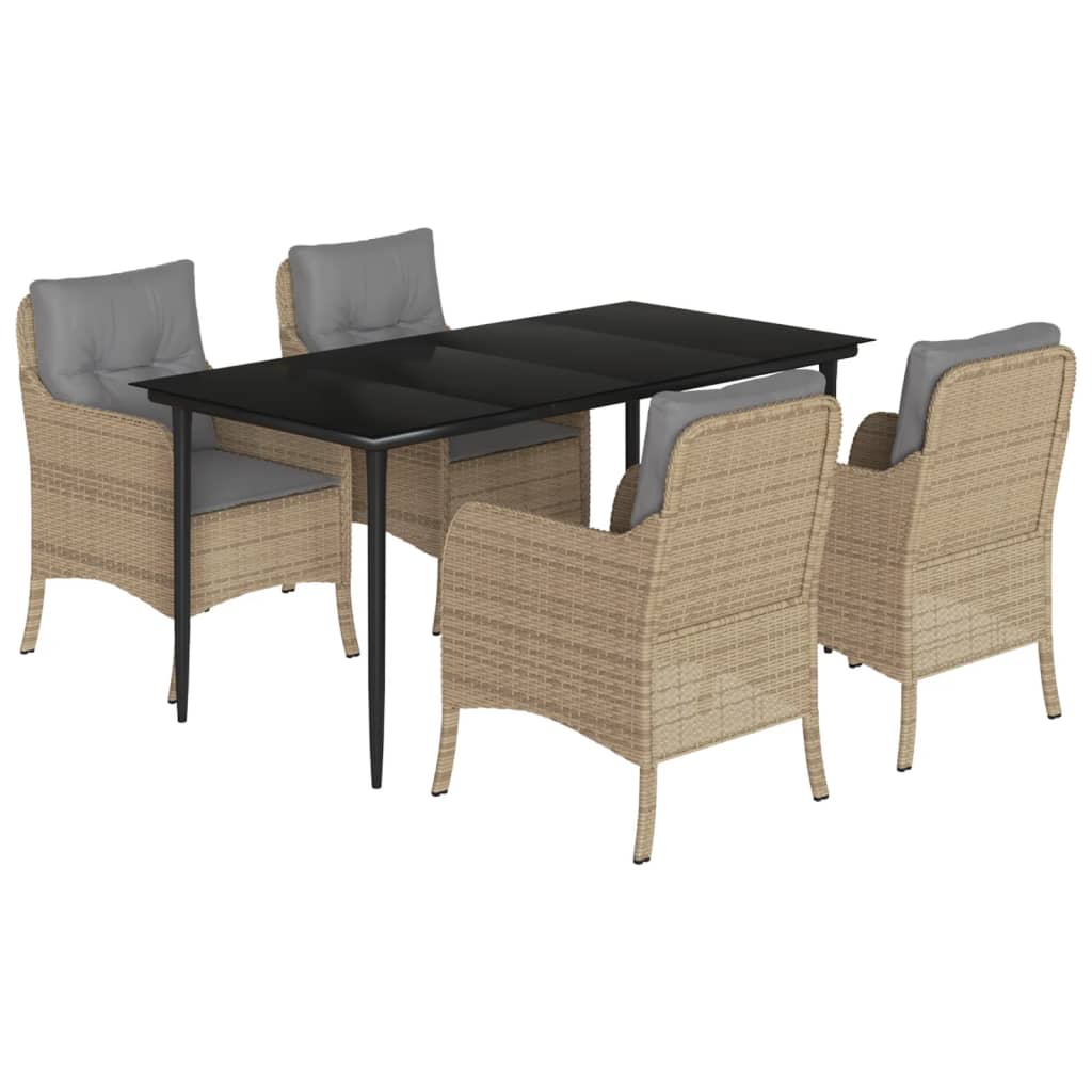 spisebordssæt til haven 5 dele med hynder polyrattan beige