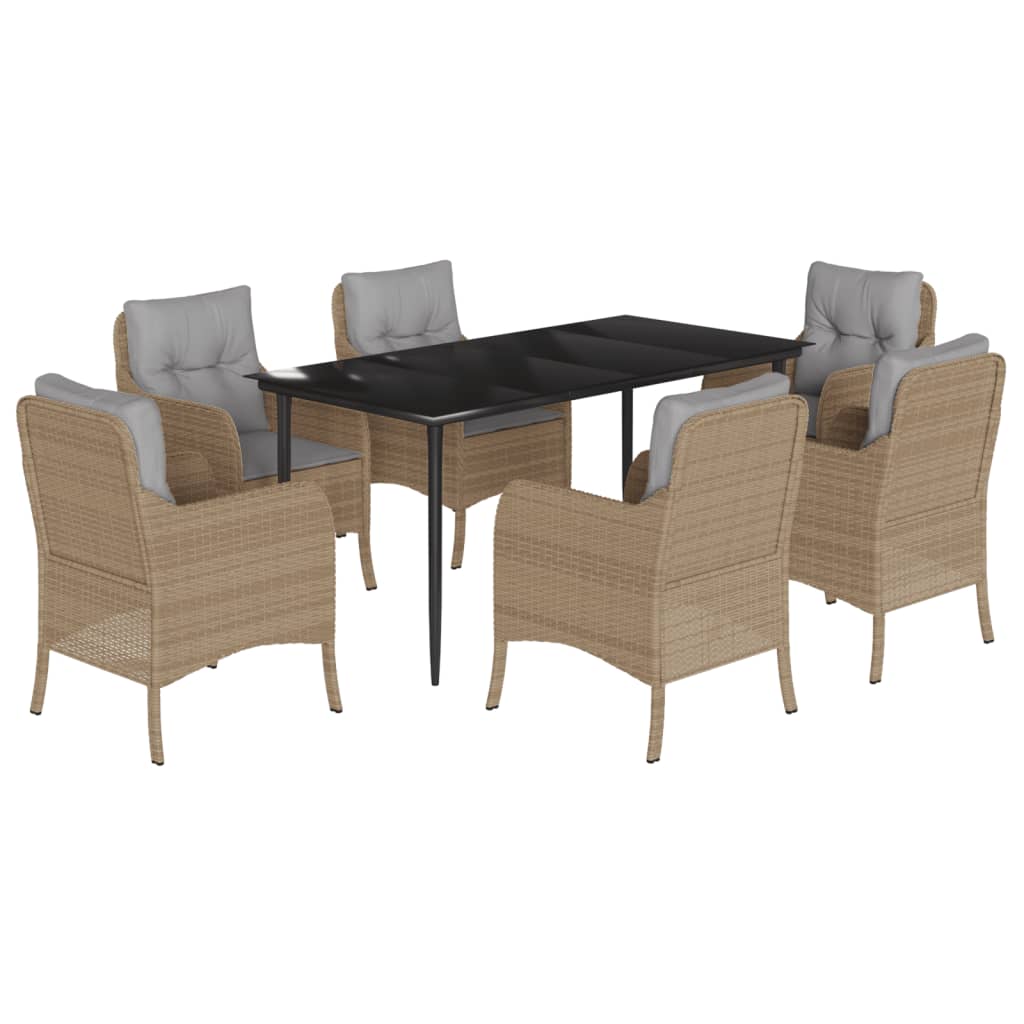 spisebordssæt til haven 7 dele med hynder polyrattan beige